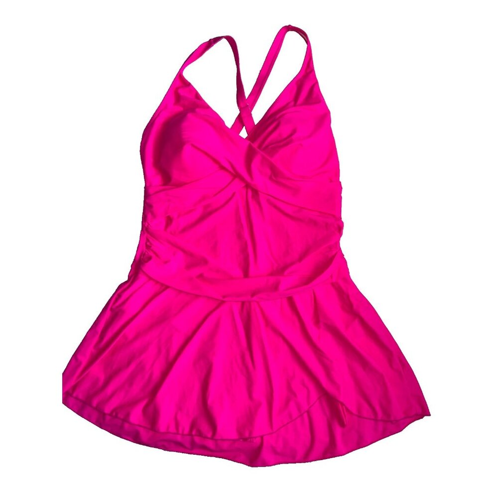 Womans solid bright pink plus size swim suit w/dress 4XL one piece swim wear